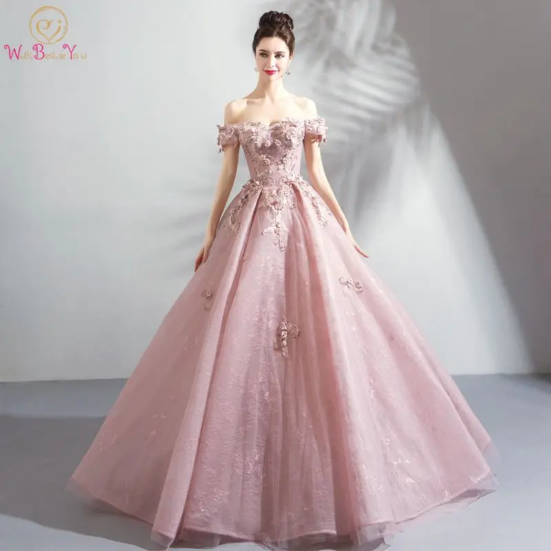 Walk Beside You Longo Платье для выпускного вечера Vestido Social Розовое Кружевное бальное платье с открытыми плечами и цветочными кристаллами вечерние платья