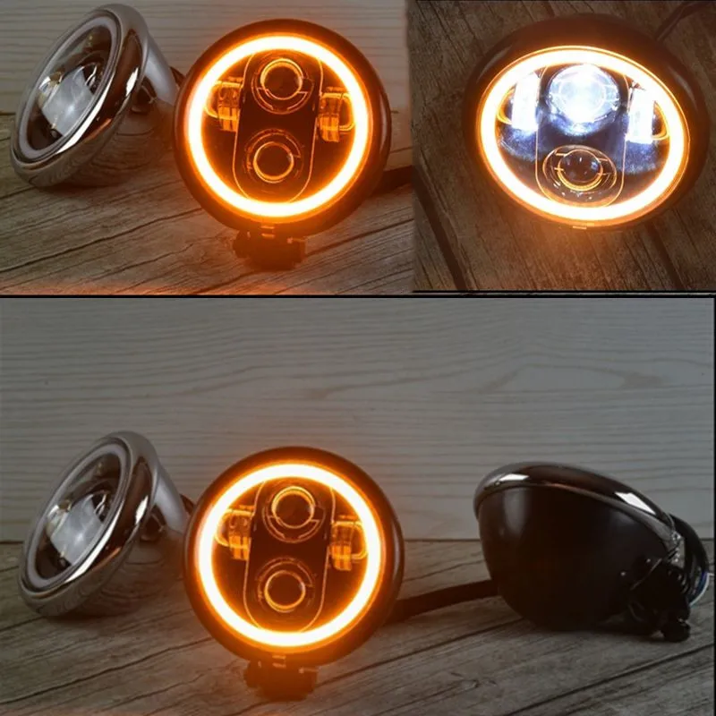 

5.75inch retro motorcycle cafe racer modified super bright LED daytime front headlights Turn Light GN Headlamp