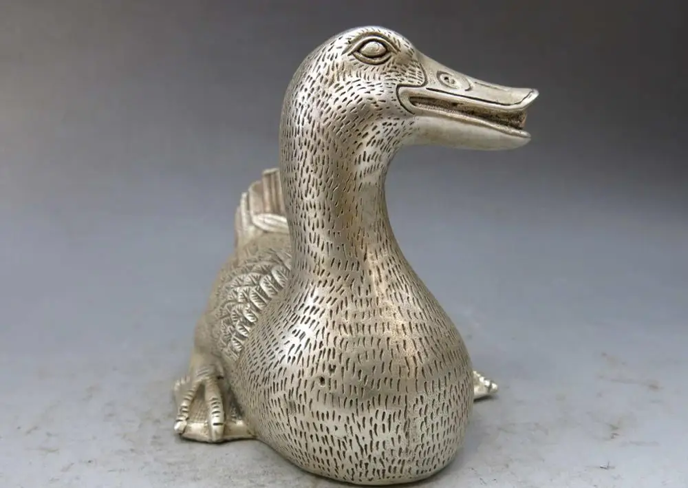 Китайская Серебряная ручная работа резной красивой утки скульптуры quack-quack