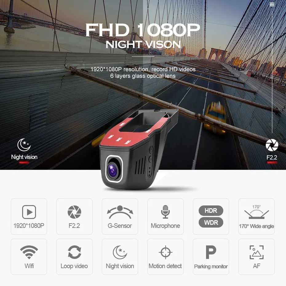 Olysine оригинальный Novatek 96658 WIFI Автомобильный видеорегистратор Full HD 1080P видео