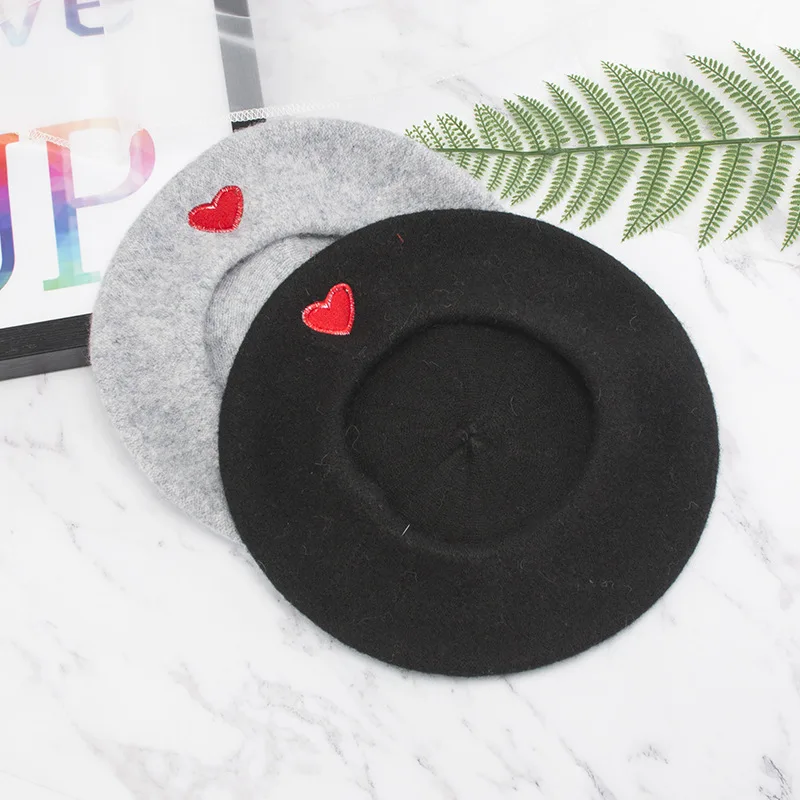 Женские береты осень-зима винтажный шерстяной берет с вышивкой в виде сердца