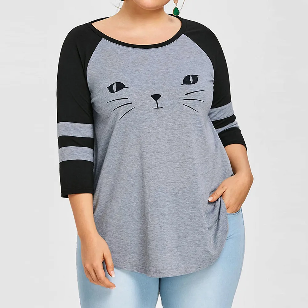 Женская Повседневная Свободная рубашка с рукавом три четверти круглым вырезом и