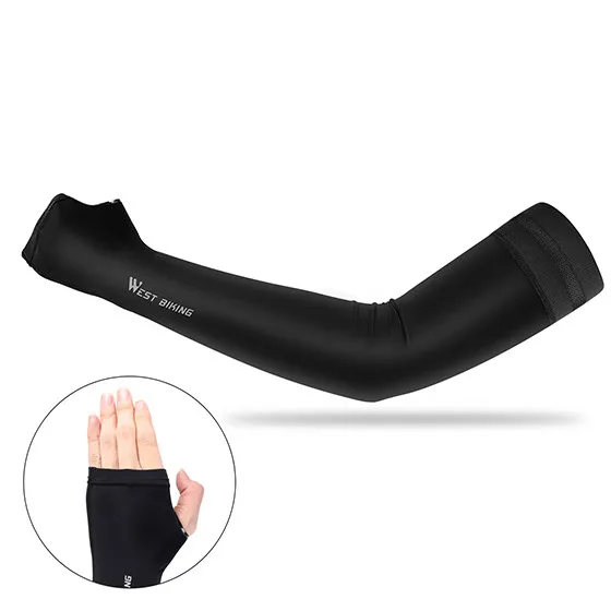 Black Finger Holes WEST BIKING, летние велосипедные нарукавники Manguito de Bicicleta Ciclismo, нарукавники, нарукавники для велосипеда, нарукавники для мужчин и женщин - Цвет: Black Finger Holes