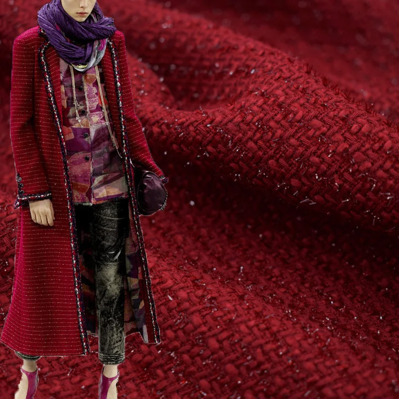 Винная окрашенная твидовая ткань для платья модная одежда ткани Stoffen шитья