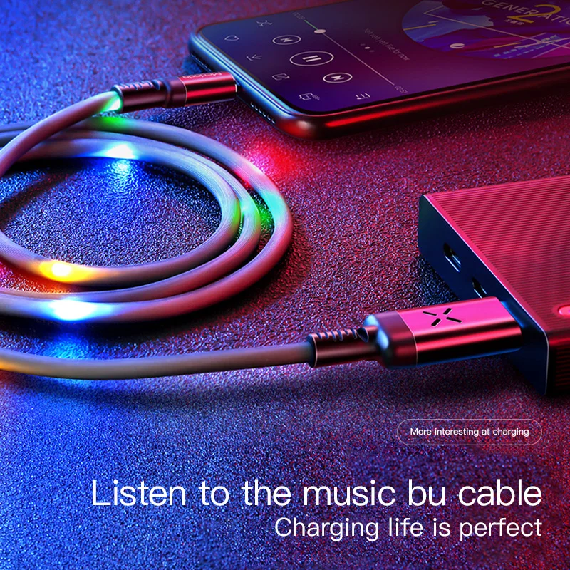 T-phox акустический USB кабель для быстрой зарядки танцевальный светодиодный зарядный кабель для мобильного телефона для iPhone X XS MAX 8 7 6s Plus