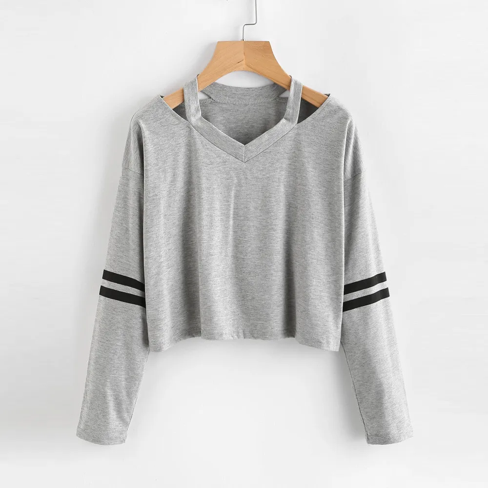 pullovers sweatshirt hoodies women polerones mujer 2019 Tops spring autumn v-neck short hoody tops clothes d90520 | Женская одежда