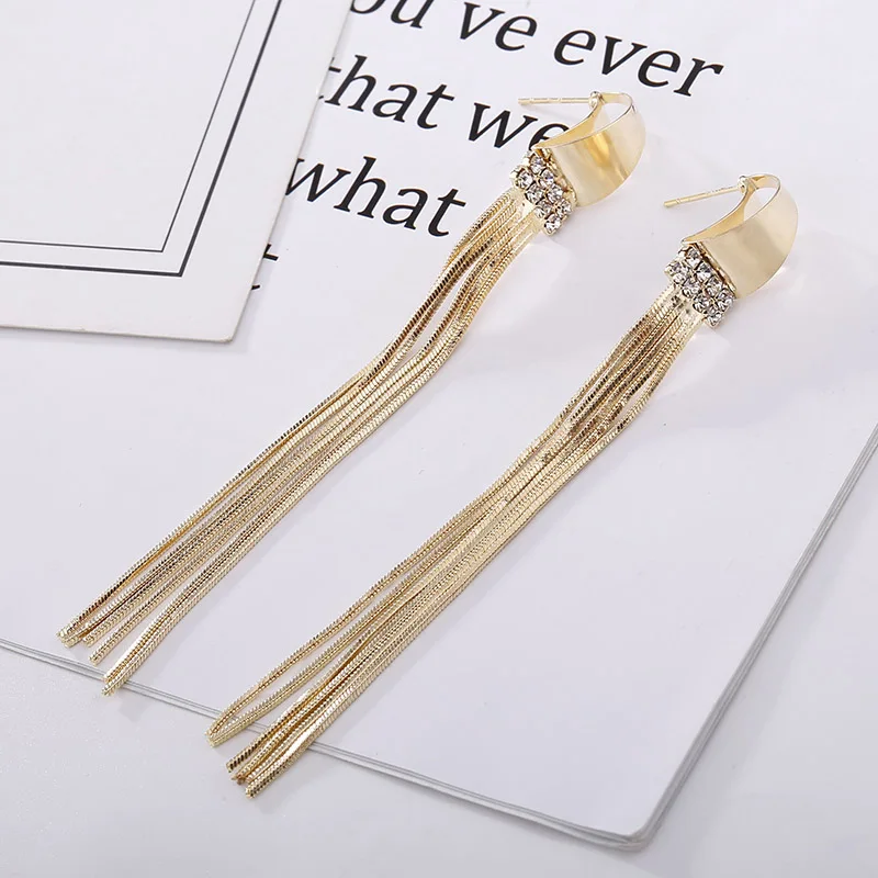 Модные 2018 золотые длинные серьги с кисточками для женщин ювелирные изделия