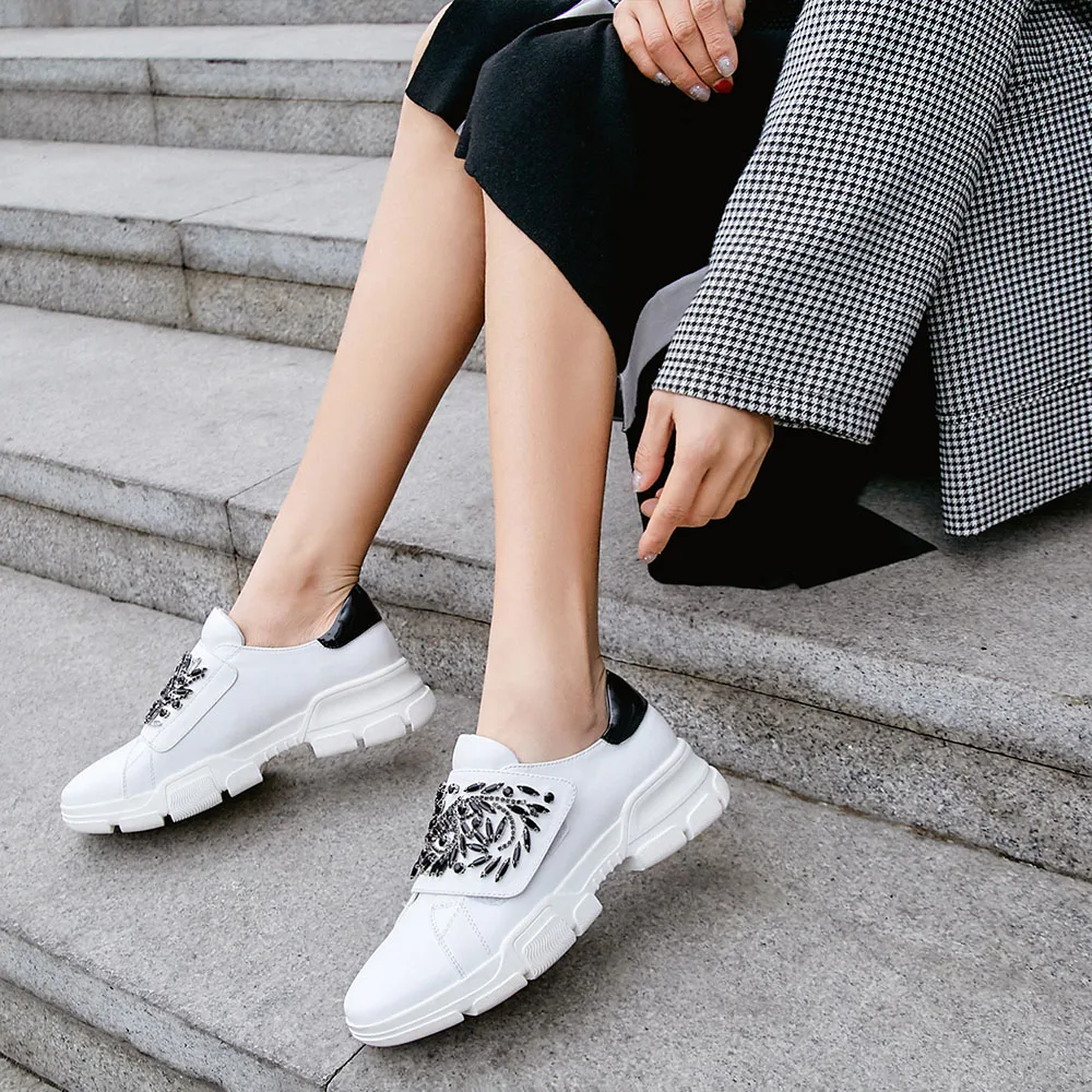 LEEPO/женские лоферы на платформе модные женские туфли без каблуков с бисером