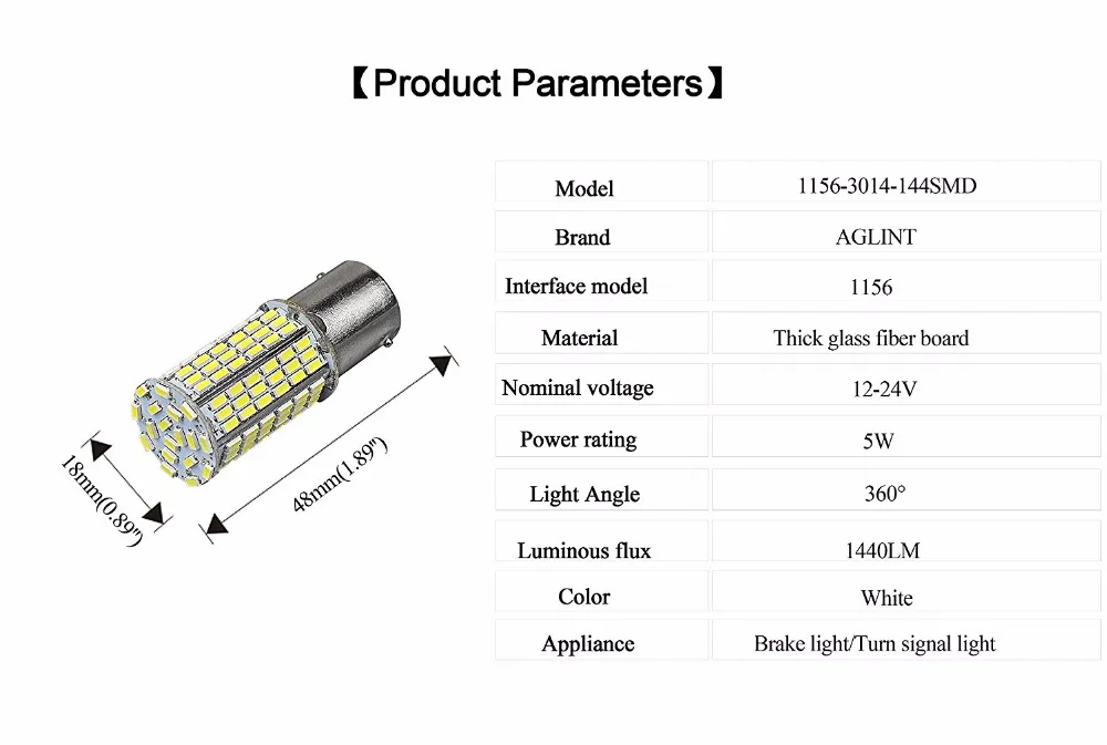 AGLINT 2 шт. P21W 1141 1156 BA15S S25 светодиодный автомобильный светильник 144 светодиодный s для авто поворотник задний светильник реверсивная Лампа Белый 12-24 вольт