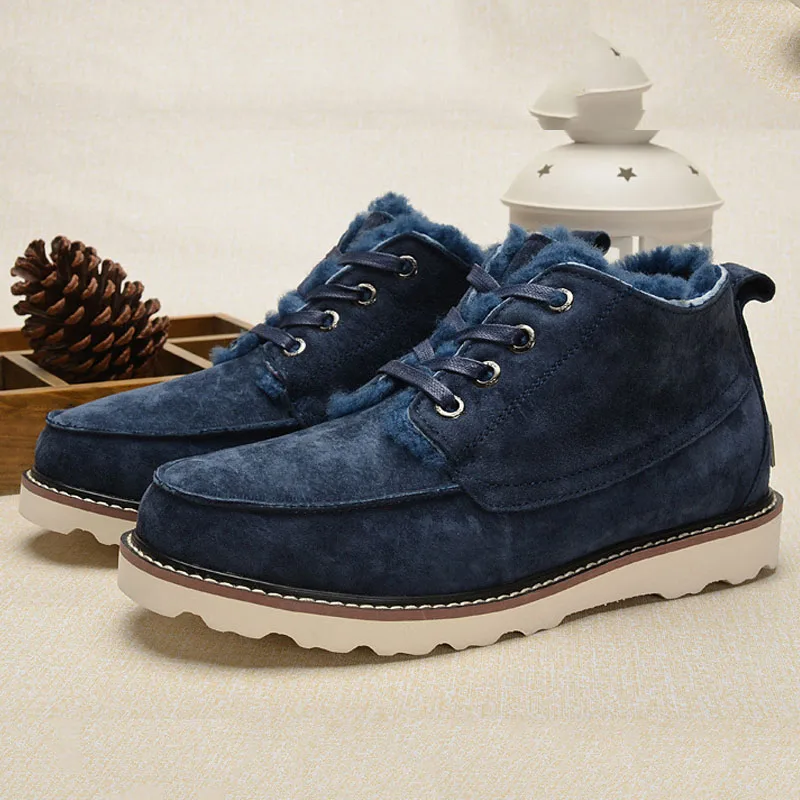 Navy Blue Мужские зимние ботинки наивысшего качества; модные мужские теплые зимние ботинки; ботинки из натуральной кожи; нескользящие ботильоны с натуральным мехом - Цвет: Navy Blue