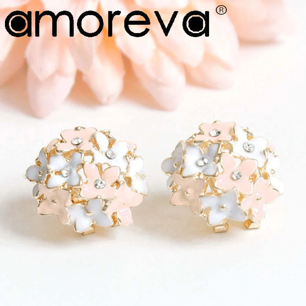 Pink Stud Earrings for Women Female Boucle Crystal Flower Clover Earring Gold Bijoux Jewelry Brincos New Year Birthday Gift | Украшения и