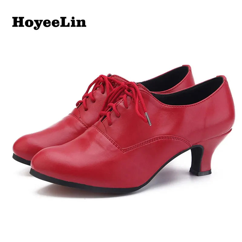 HoYeeLin/Бальные вечерние туфли для танцев; женские туфли на шнуровке с закрытым носком; Стандартные современные танцевальные туфли на среднем каблуке