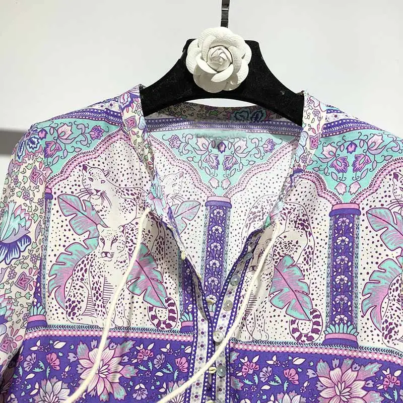 BOHO вдохновленная блуза Boho с цветочным принтом, с длинным рукавом и О-образным вырезом, богемные свободные женские топы, повседневные шикарные весенне-летние блузки