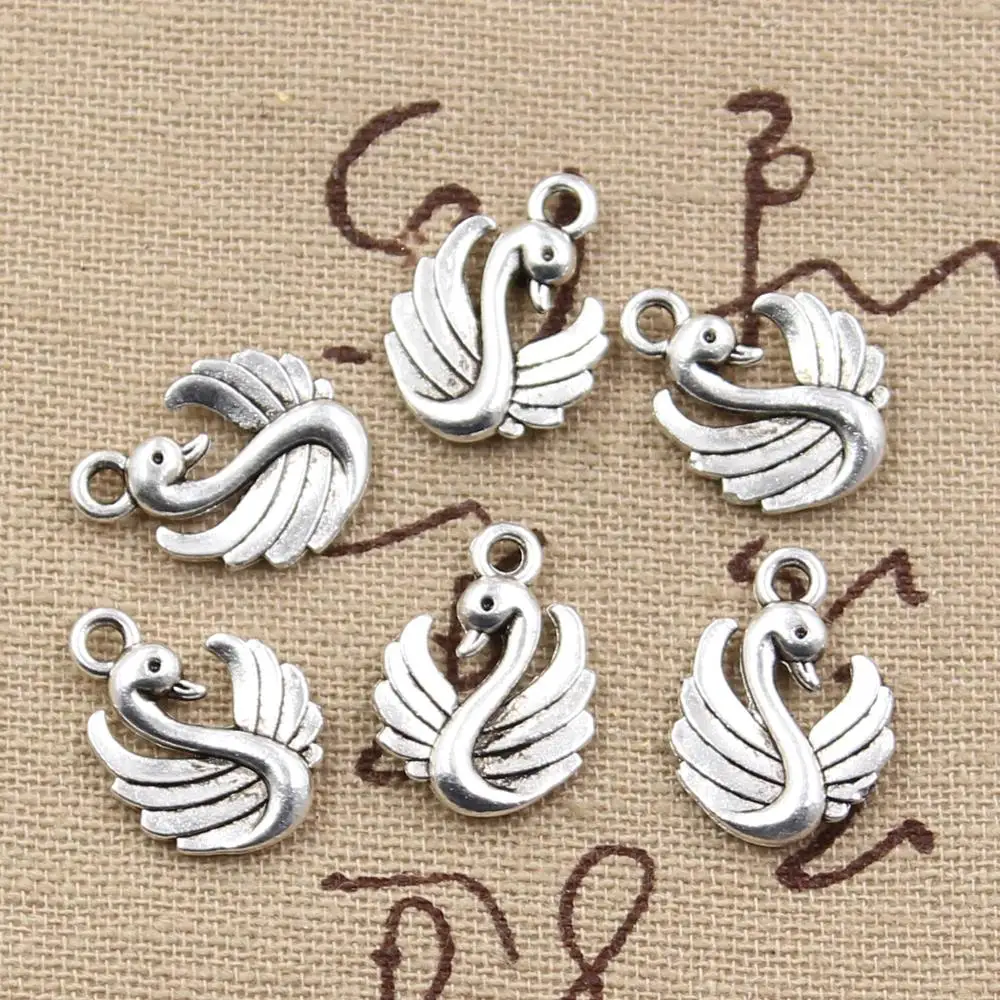 

30pcs Charms Double Sided Swan 17x12mm Antique Silver Color Plated Pendants Making DIY Handmade Tibetan Silver Color Jewelry