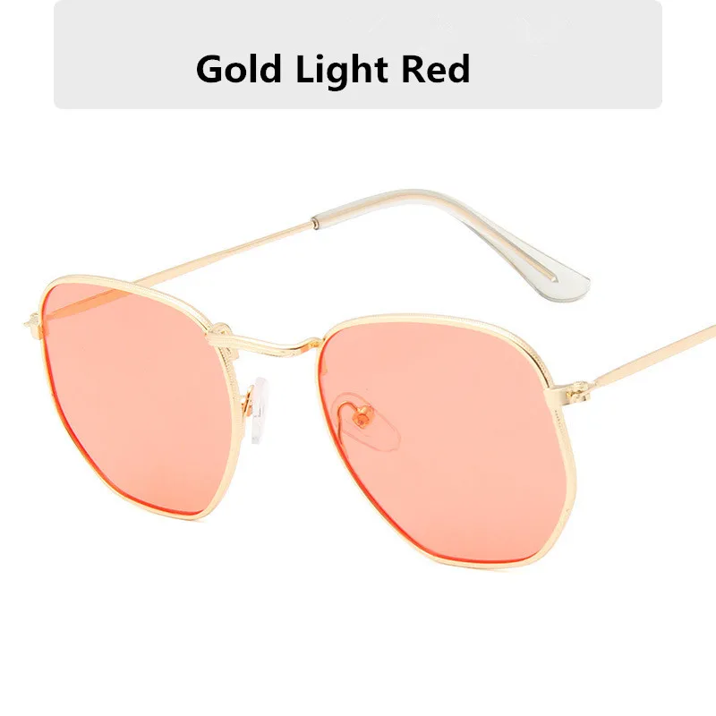 Gold Red Занавес, шестигранные солнцезащитные очки для женщин, фирменный дизайн, маленькие квадратные солнцезащитные очки для мужчин, металлическая оправа, для вождения, рыбалки, солнцезащитные очки для женщин - Цвет линз: Gold Red