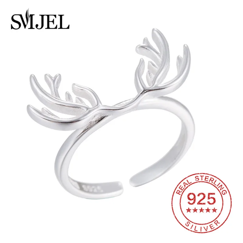 

Кольцо SMJEL из серебра 925 пробы, кольца с рогами рождественского оленя для женщин и мужчин, регулируемое женское очаровательное ювелирное изд...