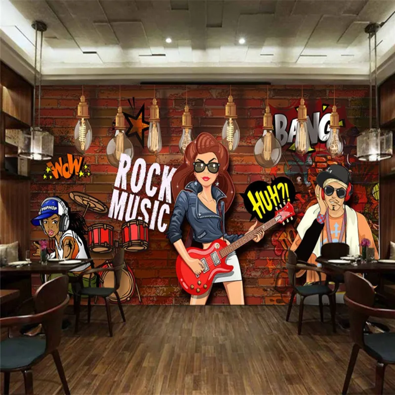 

Retro Rock Street Graffiti Music Bar Background Wall Cool Wallpaper Custom 3D Restaurant KTV Decorative Mural