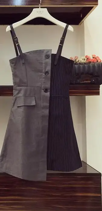 only dress Новинка, модный осенний женский белый вязаный Топ с длинным рукавом+ Полосатое лоскутное платье на подтяжках, Женский комплект из 2 предметов - Цвет: only dress