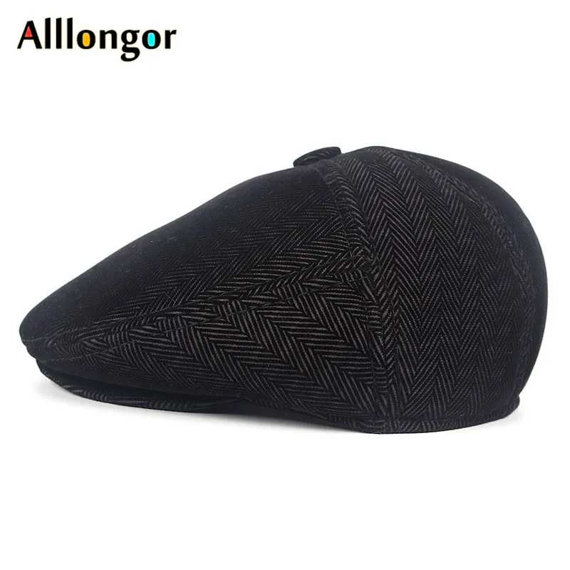 Autumn Winter Dad Hat Warm Beret Wool Male Berets Men tweed Plaid Black newsboy Cap Advance Ivy flat cap Peaked Hats Boina