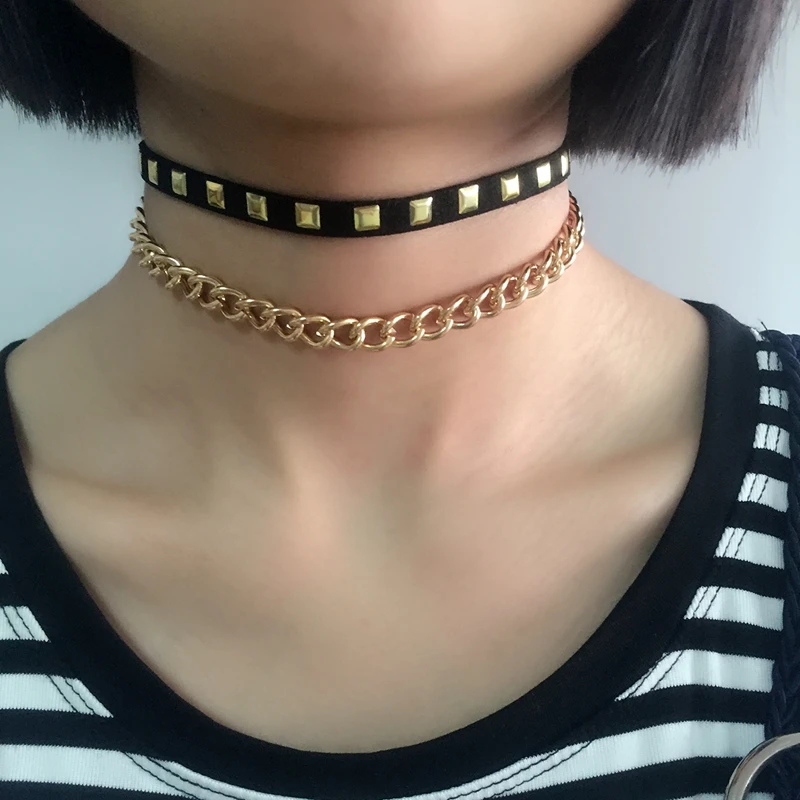 Женский кожаный ошейник с заклепками DANZE черный готический из цинкового