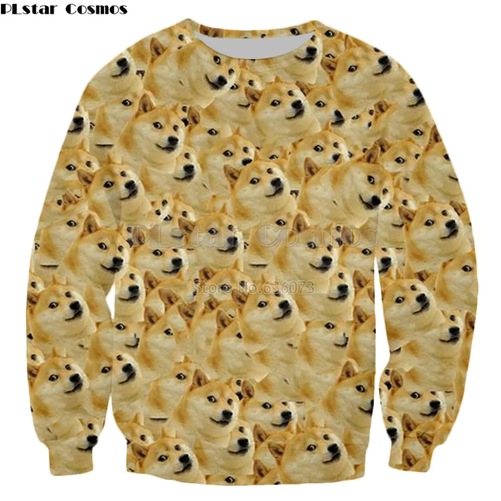 

PLstar Cosmos 2018 new style Fashion Head doge Sweatshirt Men Women Hoodie animal God dog/shiba inu Print 3d Casual pullovers