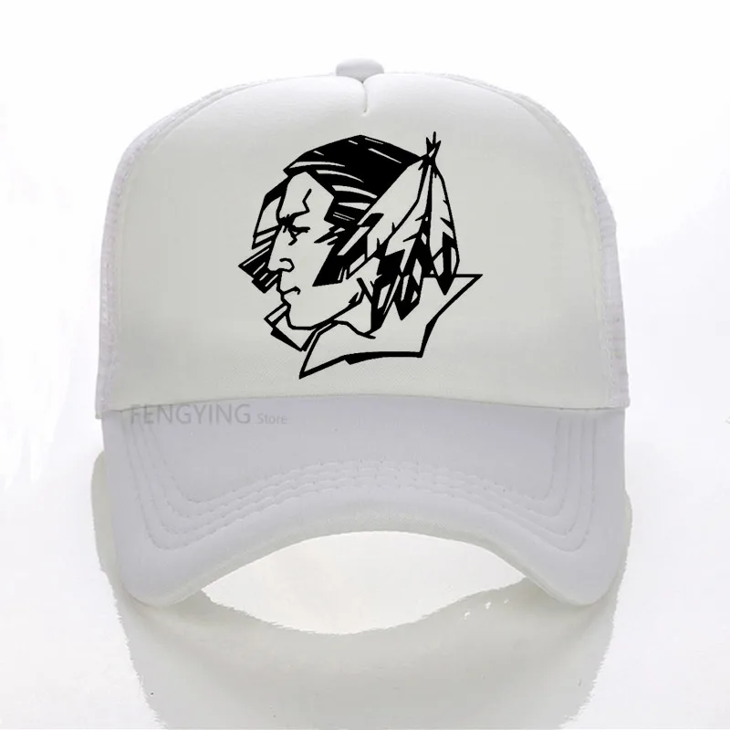 Мультфильм Fighting sioux с наклейки с перьями бейсболка регулируемая бейсболка Hat Повседневное спортивная шапка - Цвет: Белый