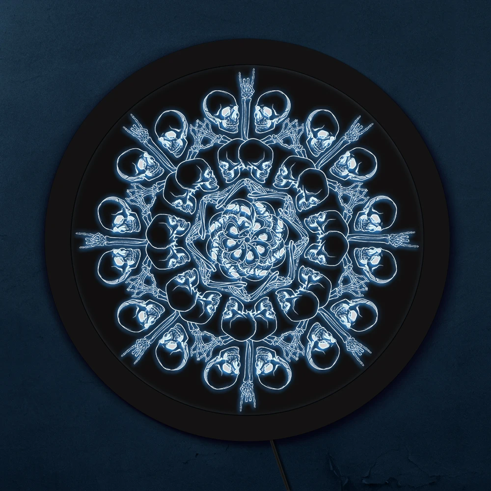 Хэллоуин Светодиодный свет вывеска на стену Мандала человеческие руки кости и