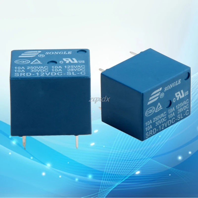 5 шт. контактов реле DC12V 10A высокая сила тока катушки PCB SRD 12VDC SL C Прямая