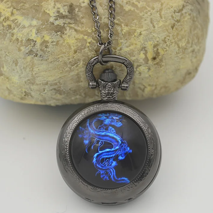 Fiery Blue Dragon кварцевые карманные часы ожерелье женские черные Серебряные Бронзовые Брелоки часы огненная семья гребень Игра престолов - Цвет: model 1