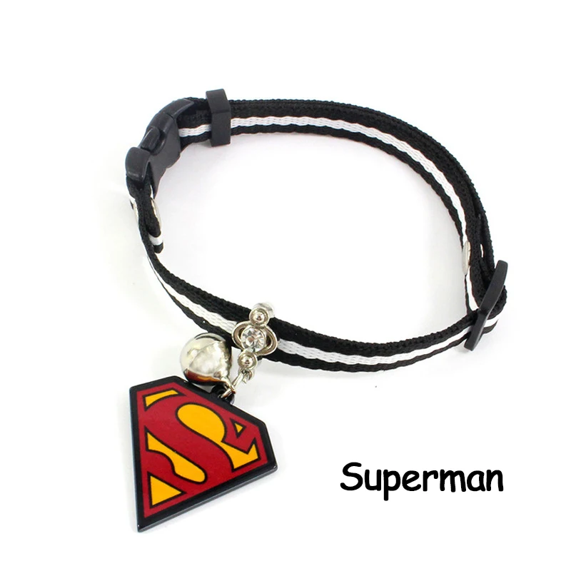 Superman SUPREPET ошейник для щенка из нейлона черный и белый Регулируемый ошейник с колокольчиком и 4 типами супер герос тег - Цвет: Superman