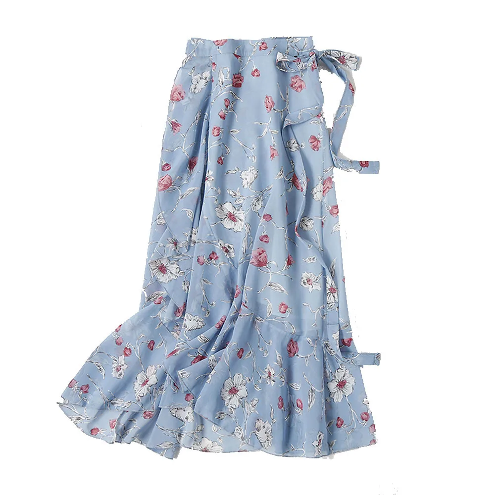 Женские богемные пляжные шифоновые юбки женские летние 2019 Новые цветочные рыбий