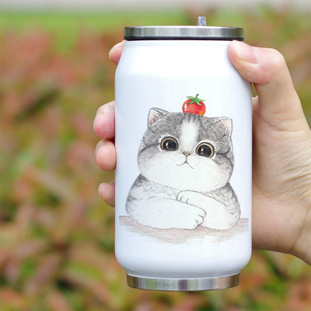 Настраиваемая бутылка для воды Cola с дизайном кошки, термос из нержавеющей стали с вакуумной изоляцией, Подарочная колба