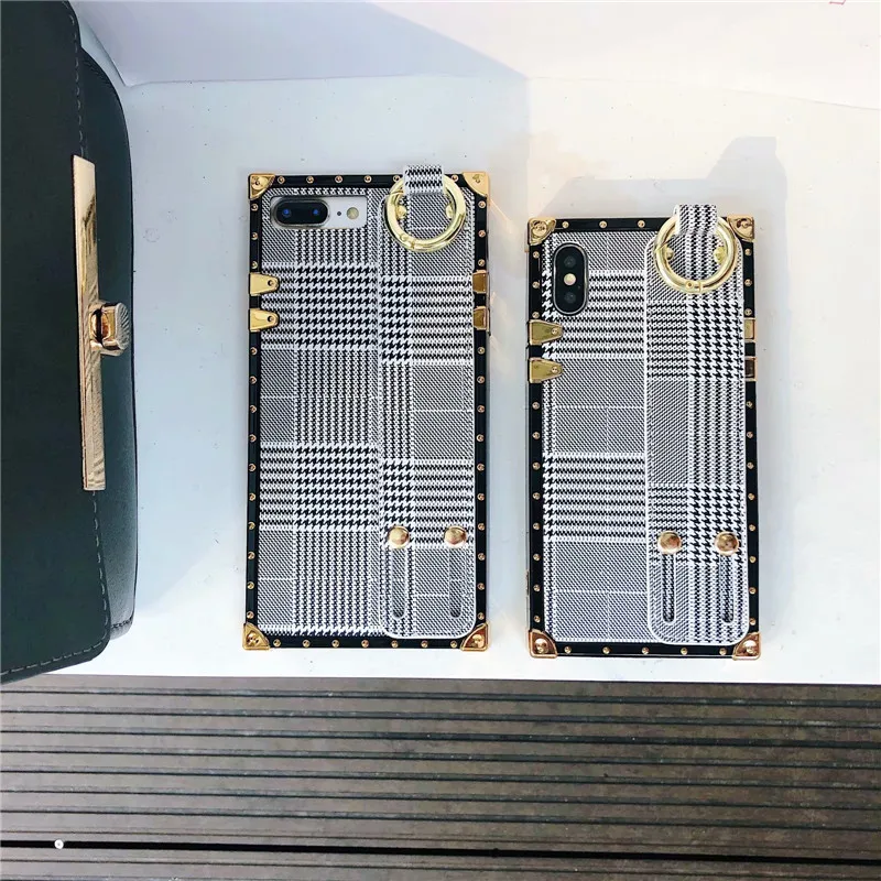 Чехол DIS модный квадратный чехол для телефона для iphone XS XR XS Max X 6 7 8 plus богиня стиль тренд решетки полосатый ремешок кронштейн