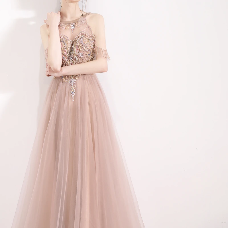 SSYFashion, новинка, высококачественное вечернее платье, с лямкой через шею, с блестками, с бисером, длина до пола, с открытой спиной, для выпускного вечера, вечерние платья на заказ, Robe De Soiree