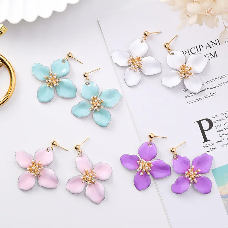 Творческий chic цветок серьги себе элегантный 4 вида цветов цветы для Женская мода