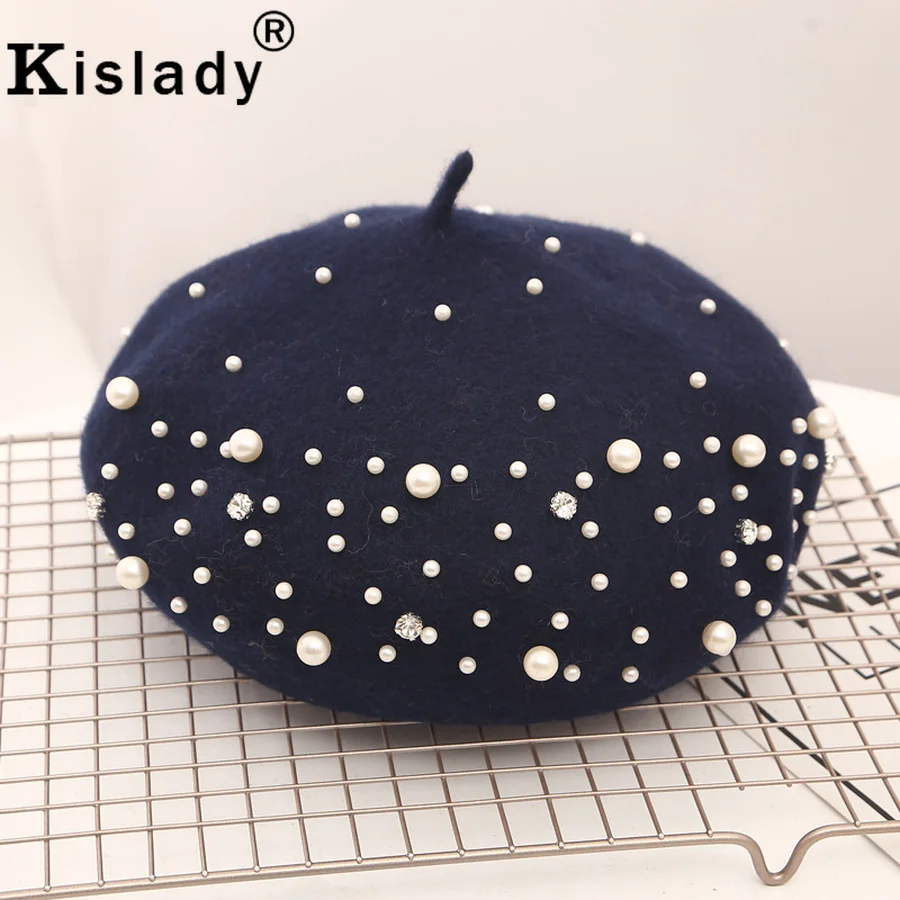 Kislady модные шерстяные с перламутром шапки-береты Новый осень зима Англия Винтаж