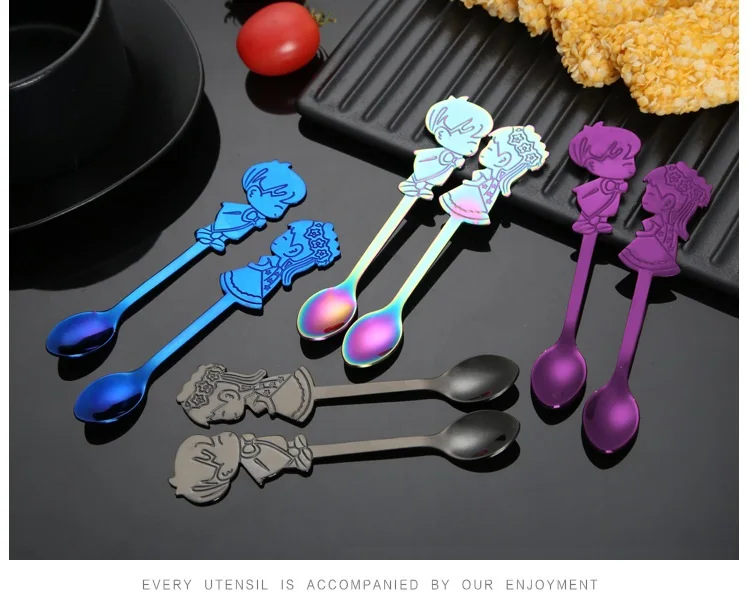 Hot 2Pcs/Set Stainless Steel Couple Coffee Spoon Dessert Ice Cream Stirring Tea Tableware Kitchen Wedding Supplies | Дом и сад