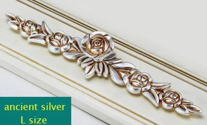 ancient silver L Винтажные ручки для шкафа, пасторальная Роза, ручки для шкафа, комода, ручки для ящика, декоративные ручки, одно отверстие, размеры S, M, L - Цвет: ancient silver L