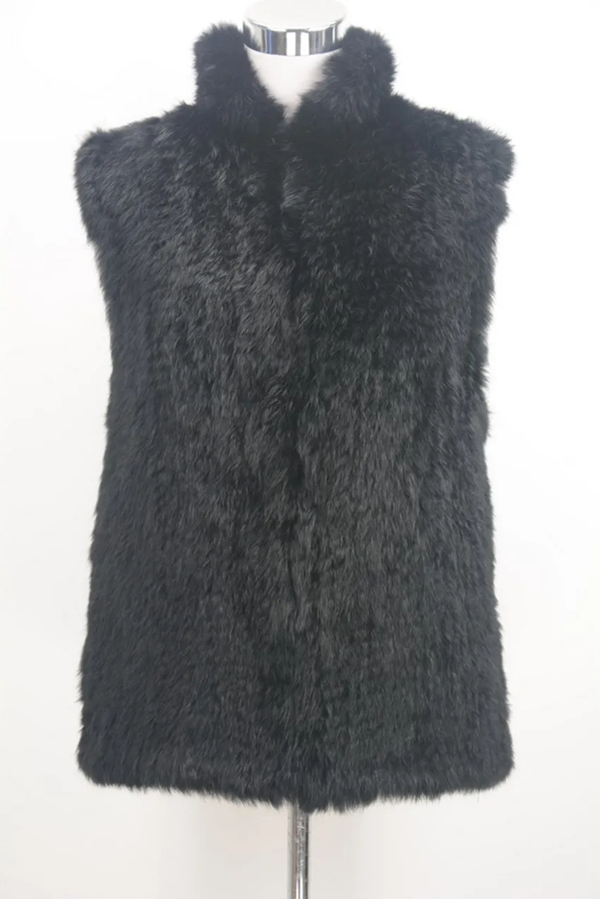 Короткий вязаный жилет MLHXFUR60 см из кроличьего меха с воротником стойкой крючком