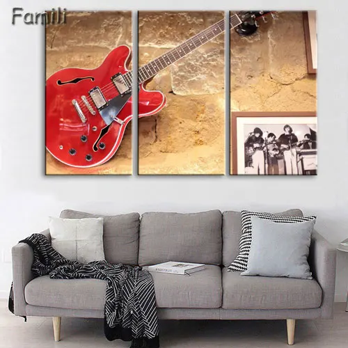 Холст стены Книги по искусству некадрированным Home Decor Фотографии комплект из 3 предметов Электрогитары Картины Винтаж музыкальный инструмент Плакаты HD с Пэн - Цвет: Небесно-голубой