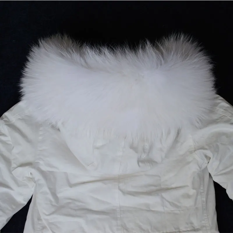 Однотонная белая зимняя куртка с холодным мехом парка унисекс большим капюшоном