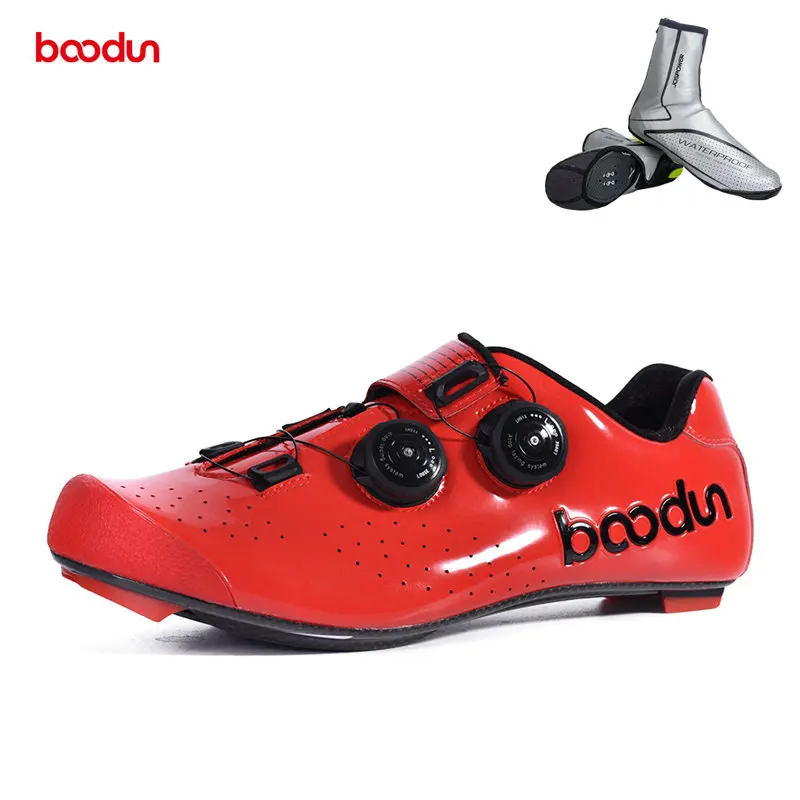 red with shoescover Кроссовки, новинка, самоблокирующиеся, углеродное волокно, обувь для шоссейного велоспорта, мужская, для езды на велосипеде, спортивная обувь, для велосипеда, дышащие, сверхлегкие кроссовки - Цвет: red with shoescover