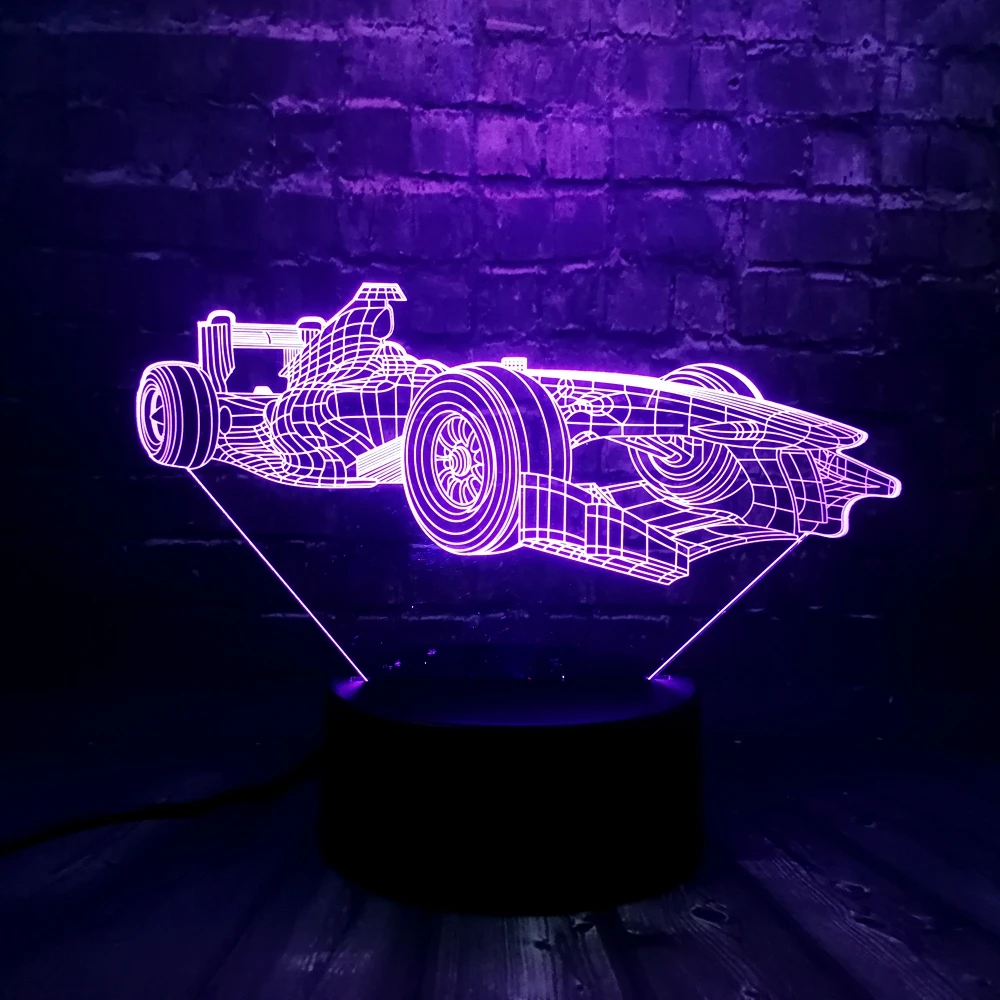 Прохладный автомобиль гоночный F1 3D светодиодный ночной Светильник RGB Декор