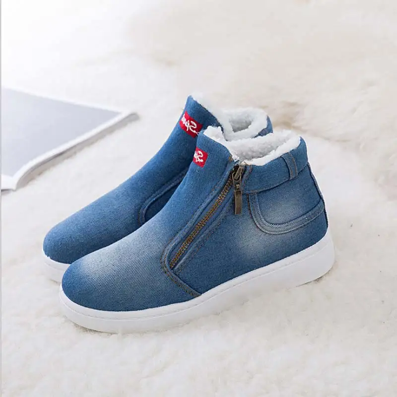 Light blue Женские зимние ботильоны; Теплая обувь; женская хлопковая обувь из джинсовой ткани; женская обувь; ботинки на платформе; женская обувь; размеры 42, 43, 44 - Цвет: Light blue