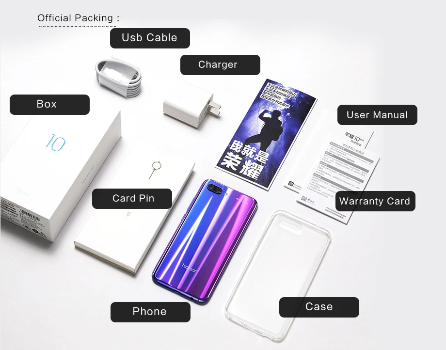 HONOR 10, мобильный телефон, 5,84 дюймов, Android 8,1, Kirin 970, Восьмиядерный, face ID, 2280x1080, Мп+ Мп, NFC