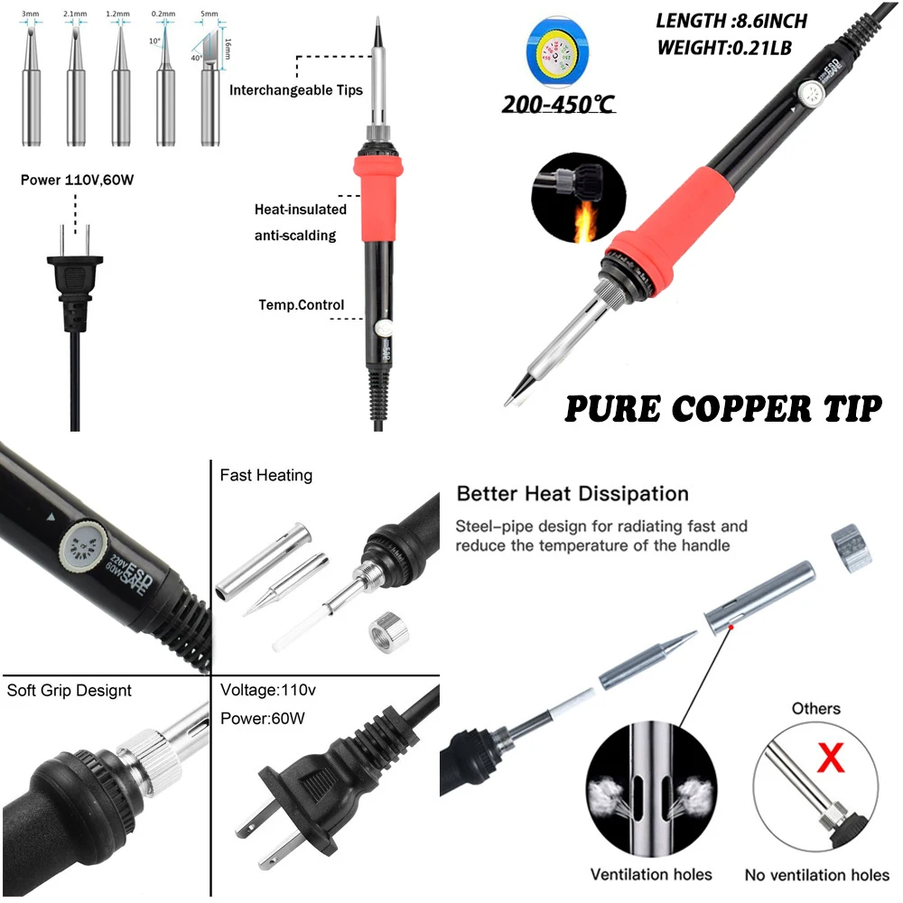 21 шт. паяльный набор паяльная станция газовый фен паяльник припой жало для