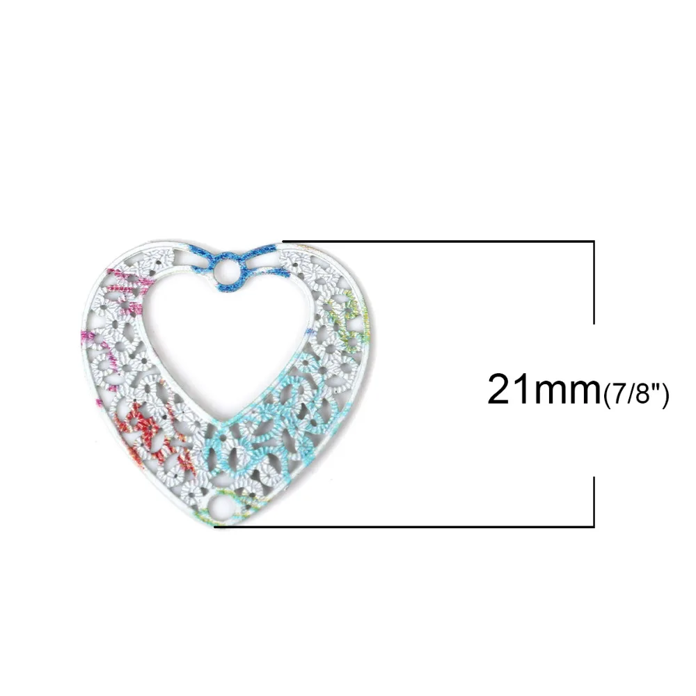 DoreenBeads Железный сплав полая картина Кулон из сердца с цветами амулеты многоцветный филигранный Богемия 20 мм(6/") х 20 мм(6/8") 10 шт