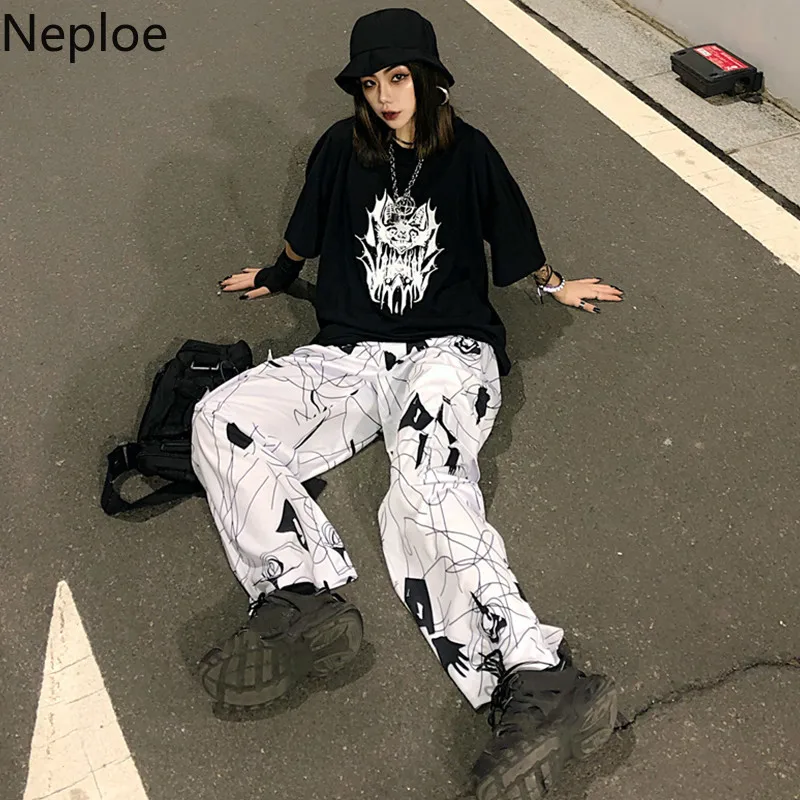Neploe, модные женские брюки-карго с абстрактным принтом, свободные штаны для бега, спортивные штаны, готические штаны с карманами, Harajuku Pantlon, уличная одежда