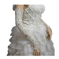 above long length lace long hollow beaded bridal gloves fingerless 2019 white ivory bridal glove wedding accessories cheap