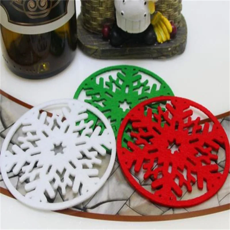 10pcs Cup mat Christmas party decoration snowflake cup Felt coasters Non-woven christmas decorations for home | Дом и сад